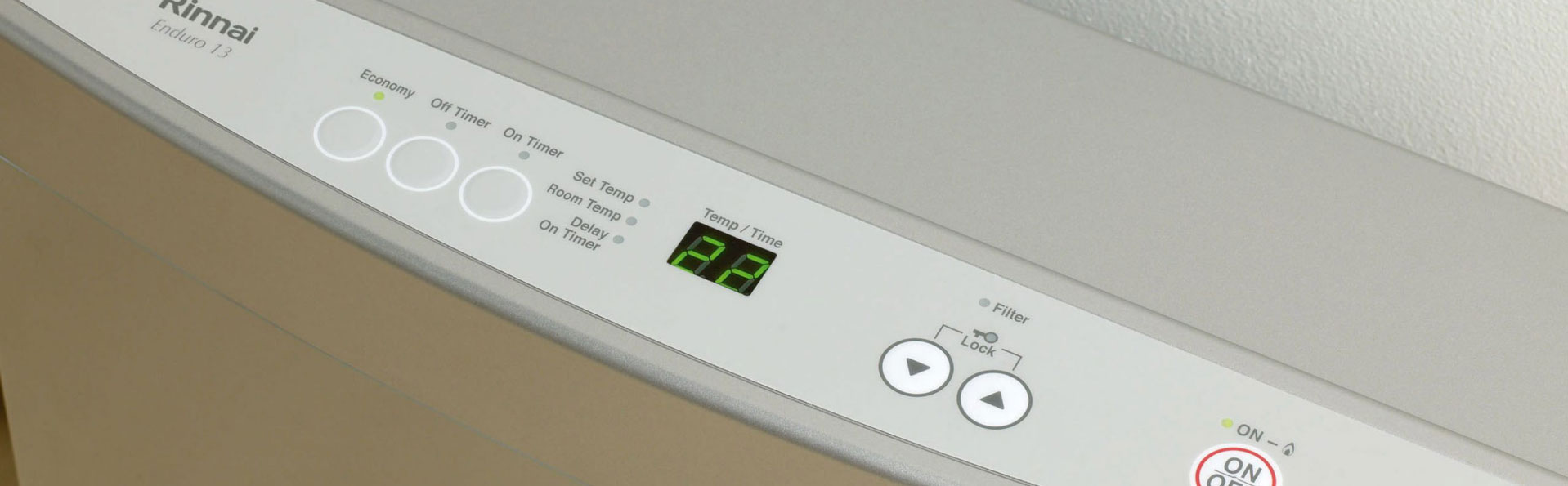 Close up of Rinnai Enduro 13 LCD panel and controls